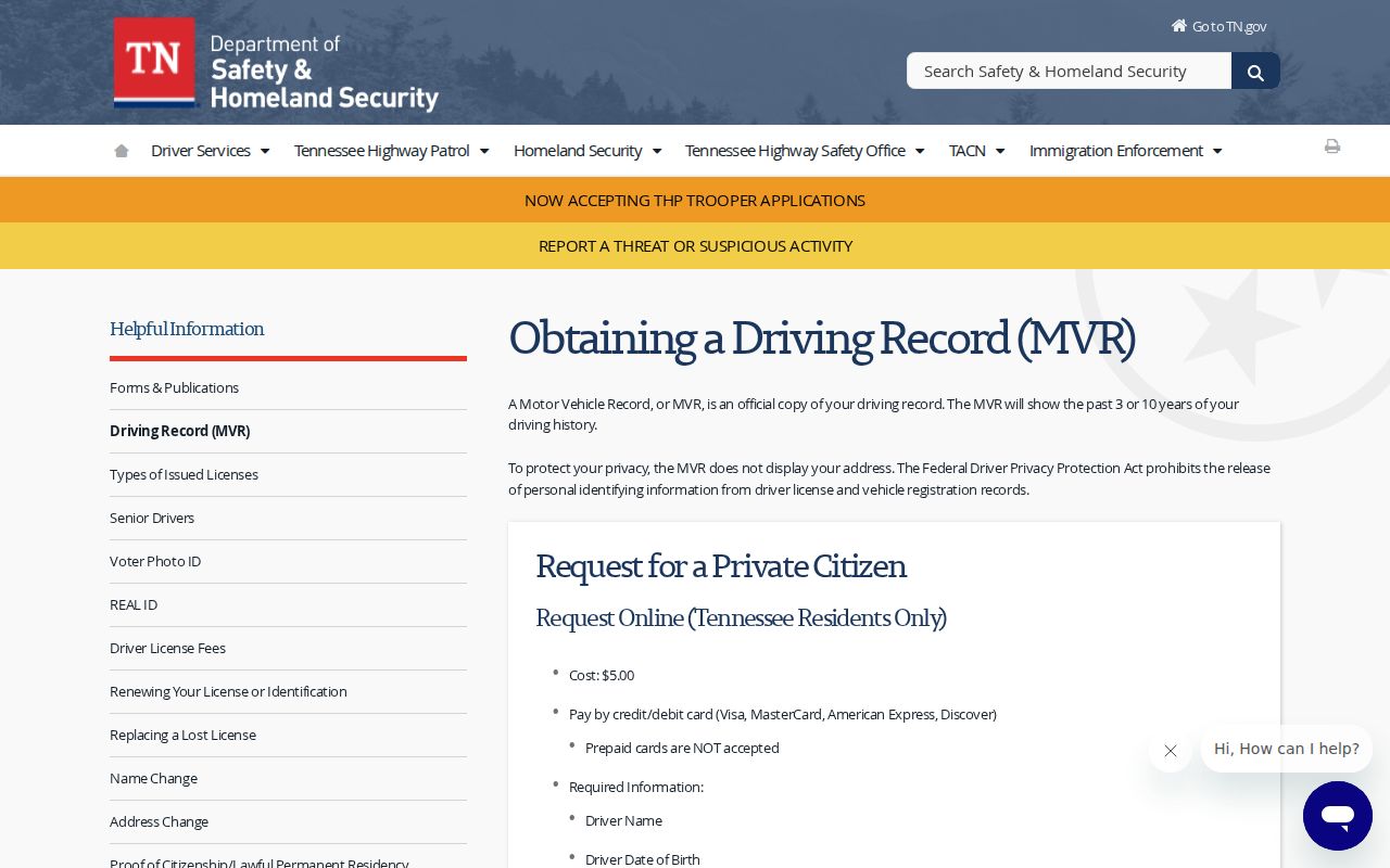 Polk County traffic record and Tennessee MVR distinction