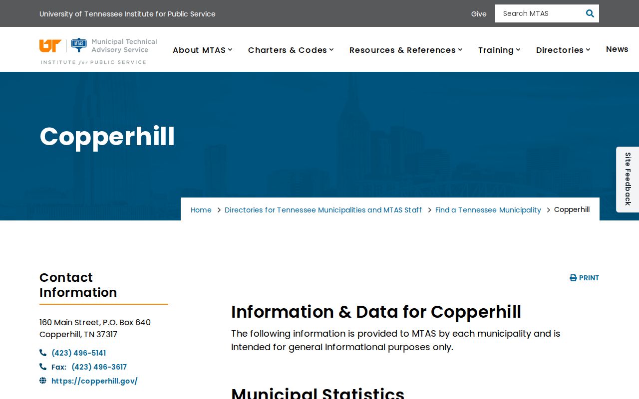 Copperhill municipal court docket details in the MTAS directory